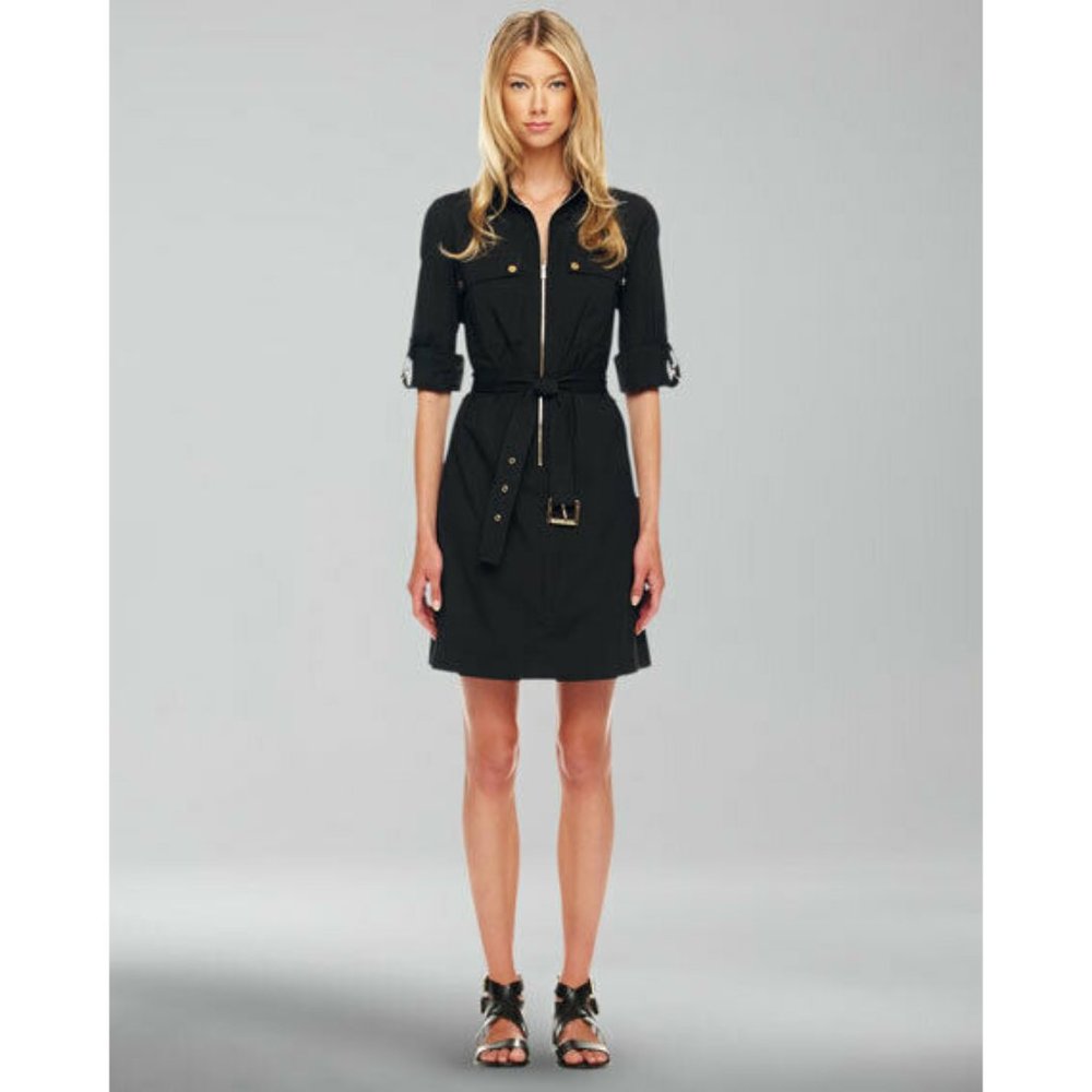 Michael Kors Black Belted Zip Shirtdress Small